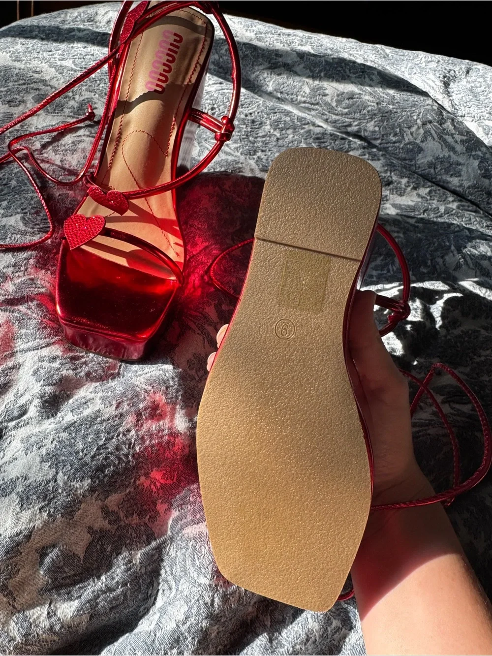 Red Lace-Up Heart Gladiator Platform Sandals